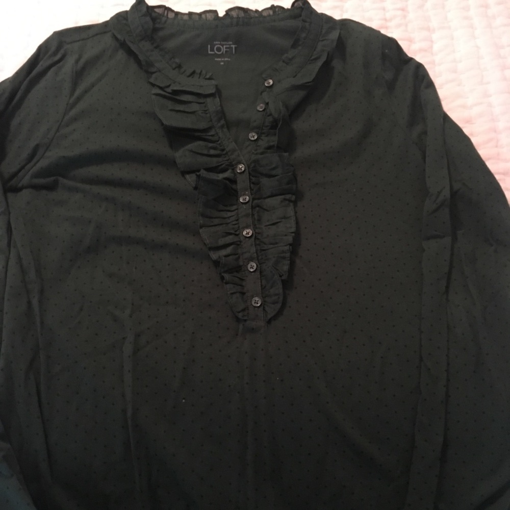 Loft Henley style t shirt with ruffle